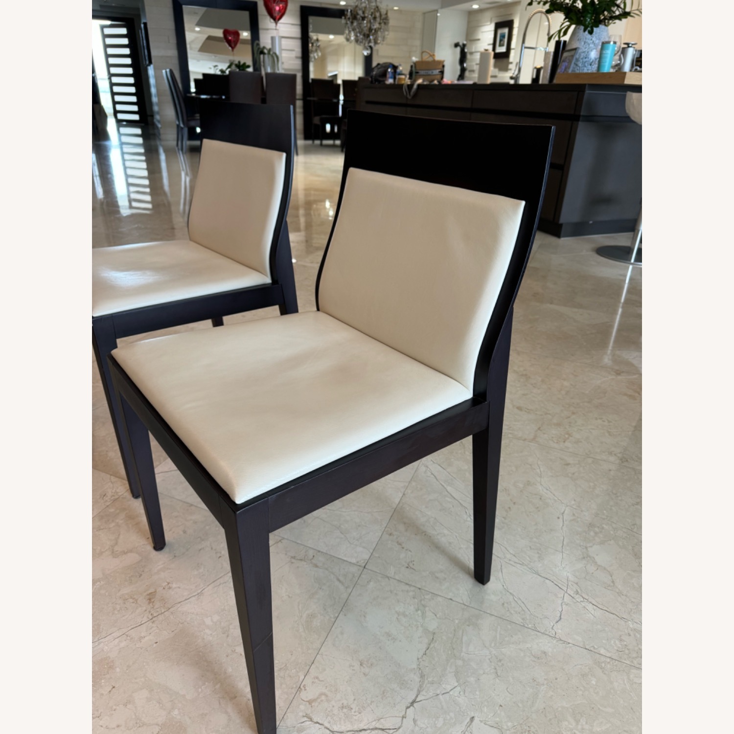 Italian-Made Leather Dining Table Chairs Set - image-0
