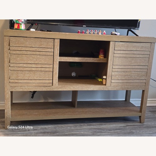 Used Twin Star Home Coastal TV Stand Hooper Oak Finish for sale on AptDeco