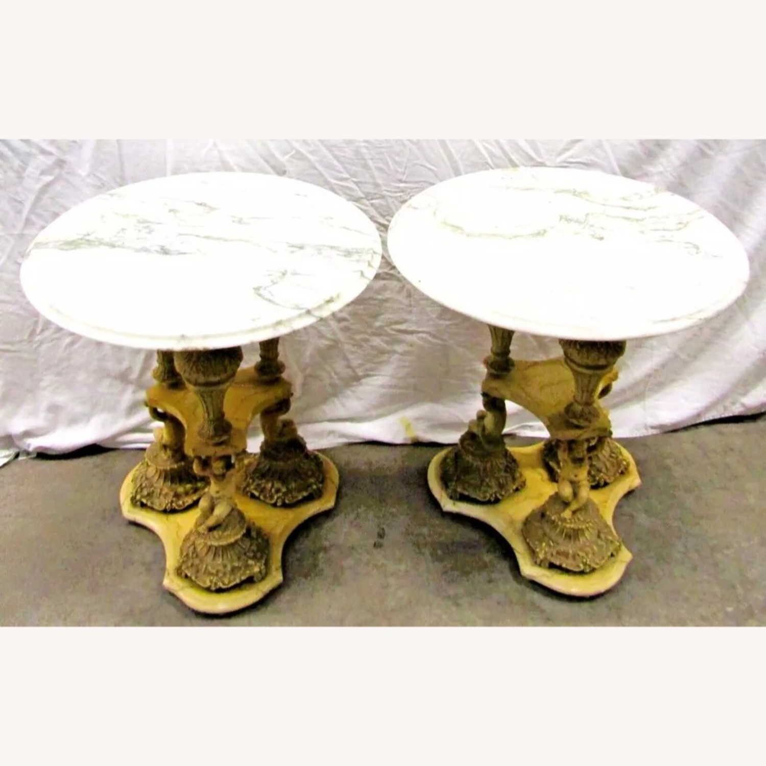 Pair Italian Regency Marble Top Table Cherub Base - image-2