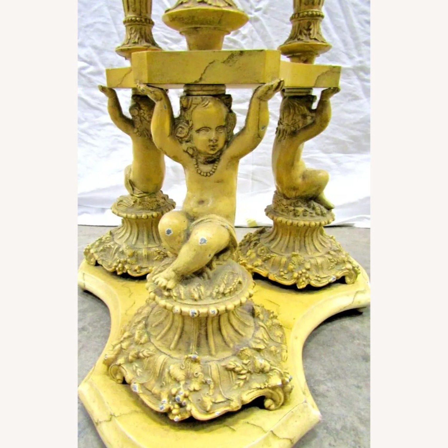 Pair Italian Regency Marble Top Table Cherub Base - image-12
