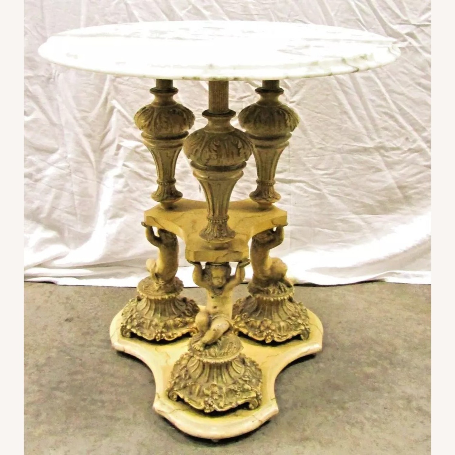 Pair Italian Regency Marble Top Table Cherub Base - image-4