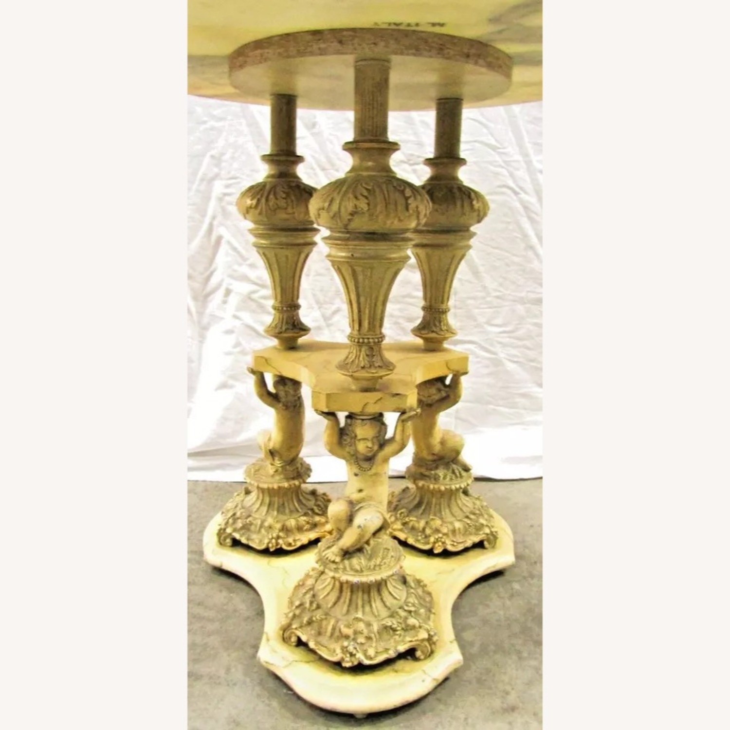 Pair Italian Regency Marble Top Table Cherub Base - image-7