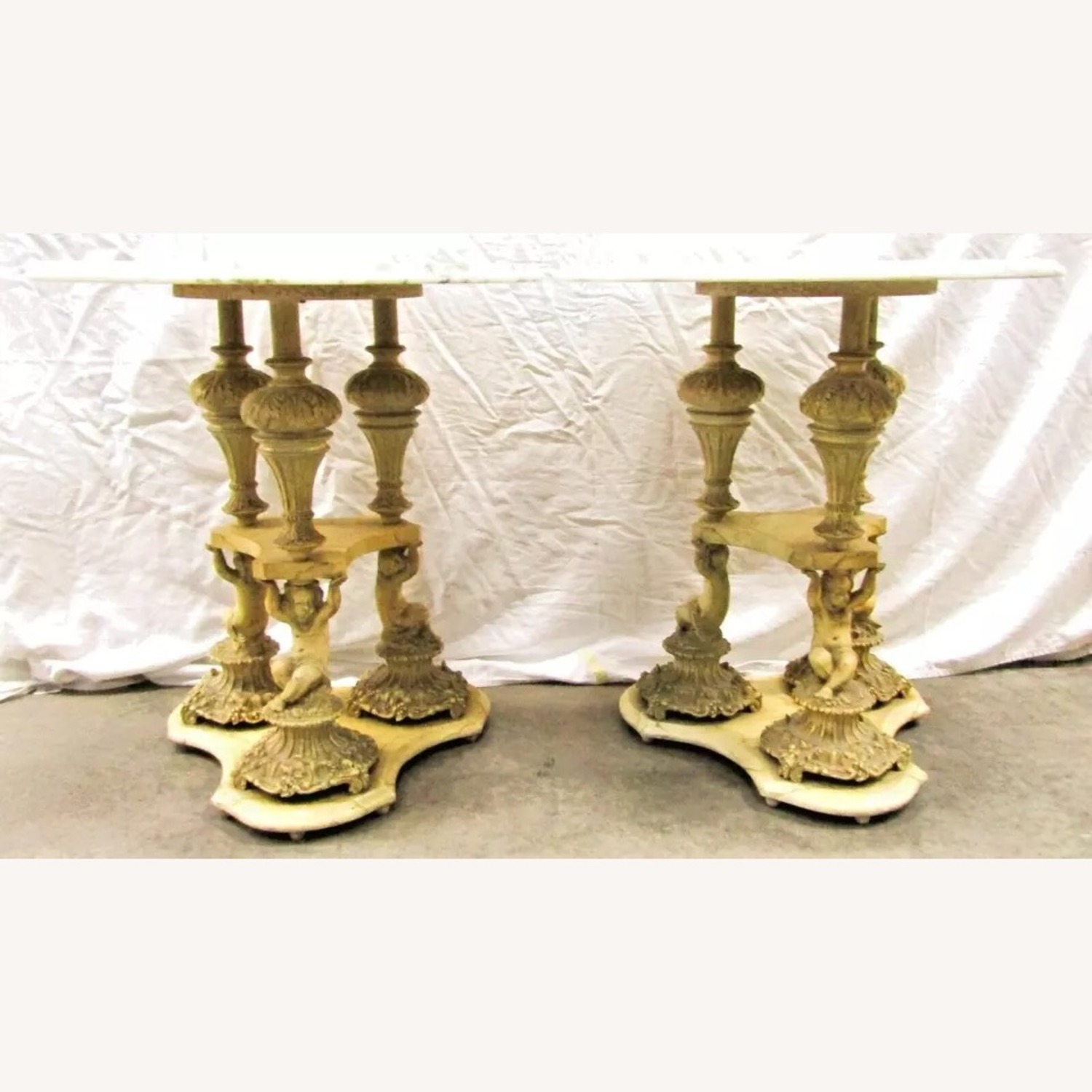 Pair Italian Regency Marble Top Table Cherub Base - image-3