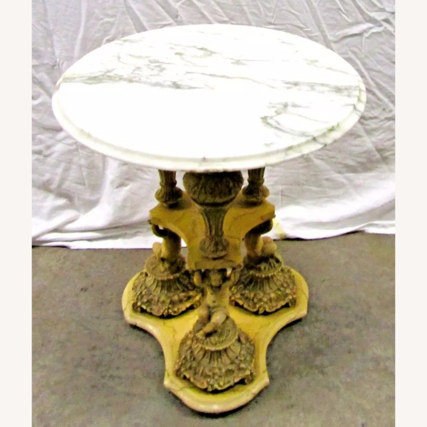 Pair Italian Regency Marble Top Table Cherub Base - image-5