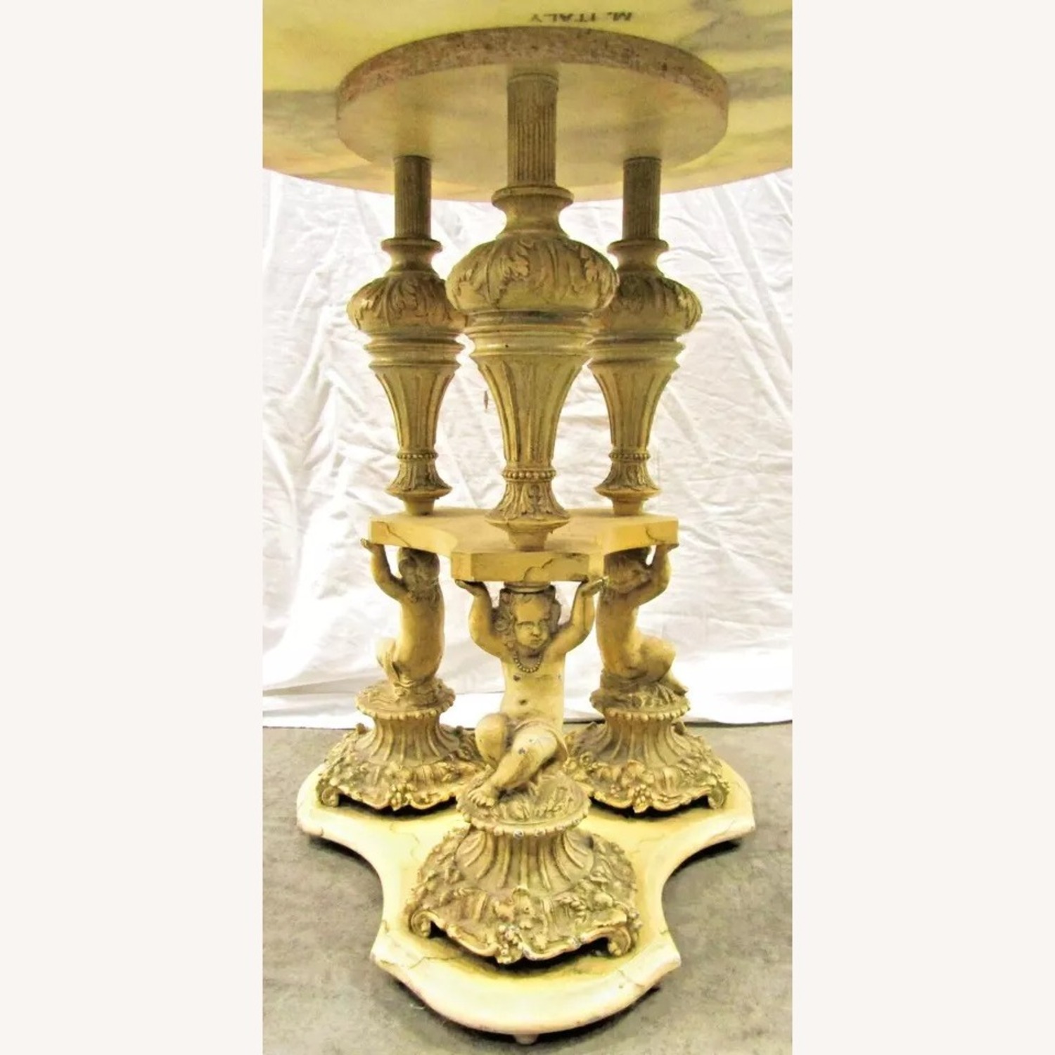 Pair Italian Regency Marble Top Table Cherub Base - image-6