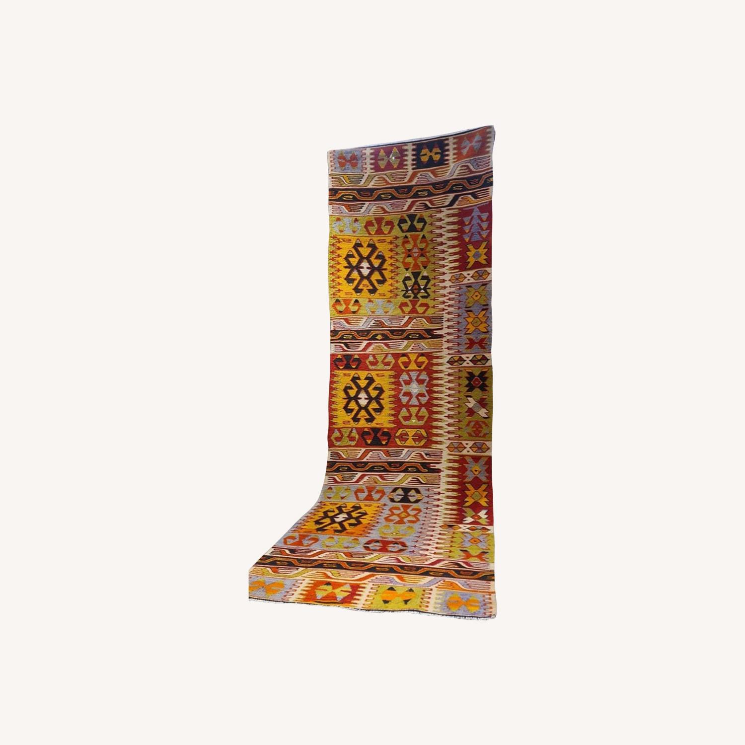 Vintage Denizli Tribal Flat-Weave Runner 1940's 3X8 - image-0