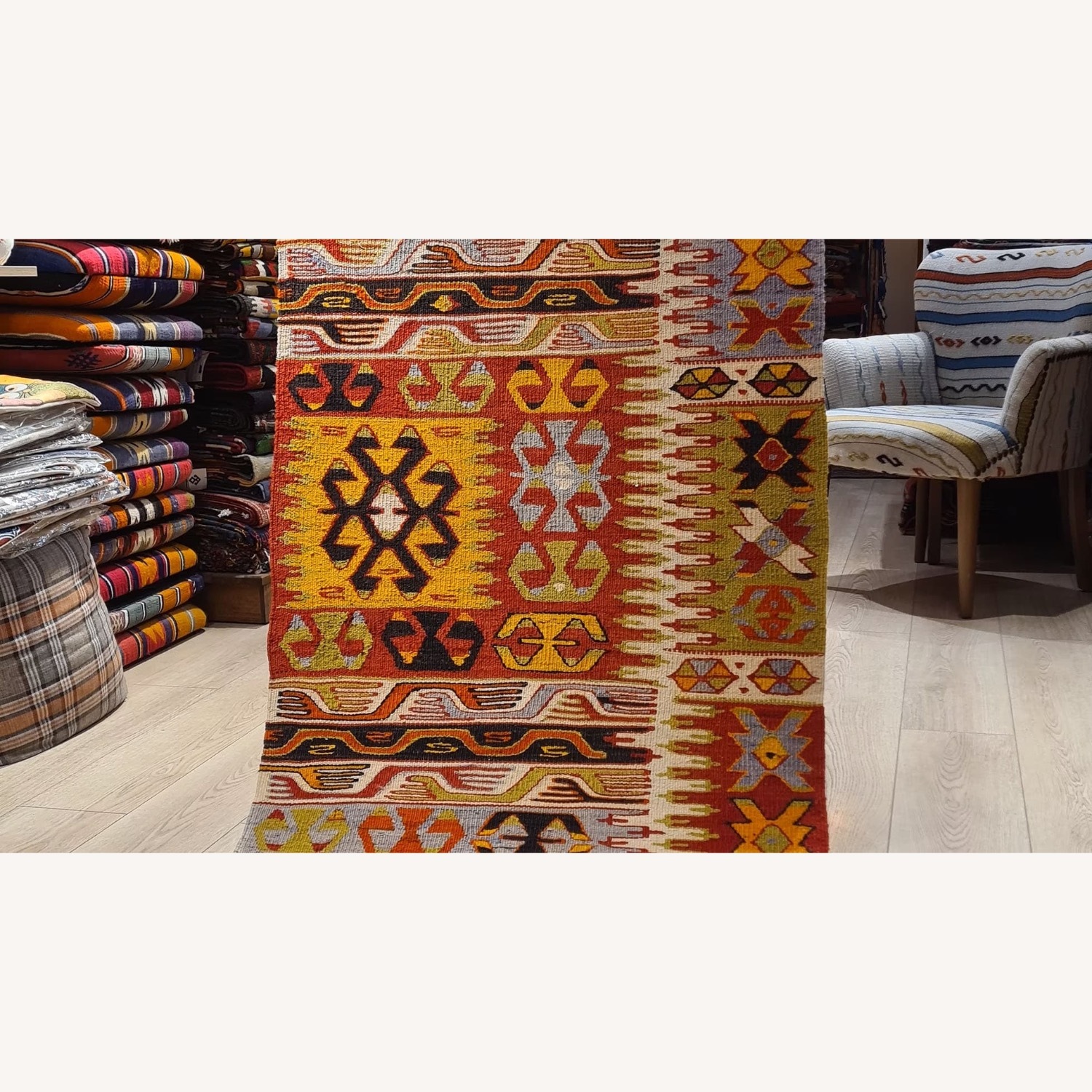 Vintage Denizli Tribal Flat-Weave Runner 1940's 3X8 - image-4