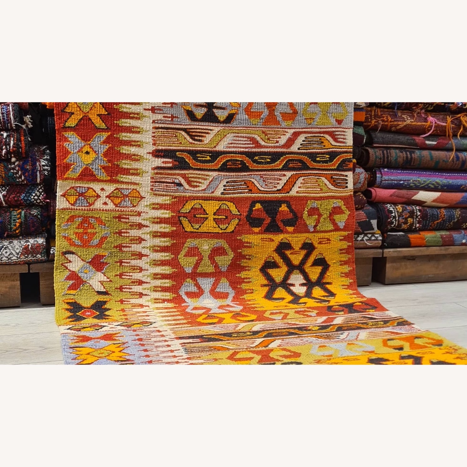 Vintage Denizli Tribal Flat-Weave Runner 1940's 3X8 - image-5