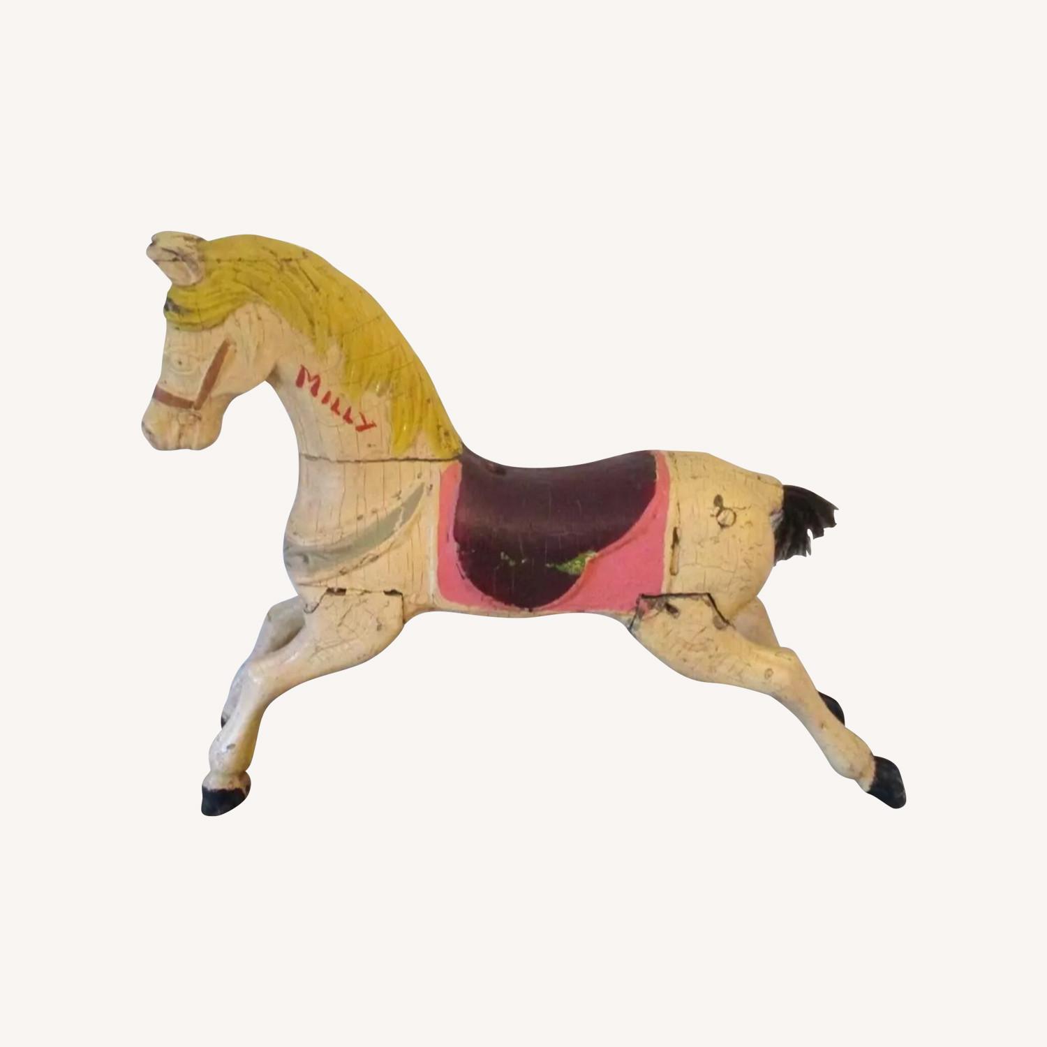 Antique Carved Wood Carousel Horse with Horsehair - image-0