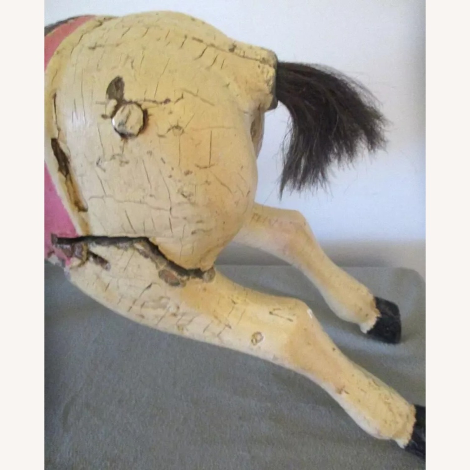 Antique Carved Wood Carousel Horse with Horsehair - image-5