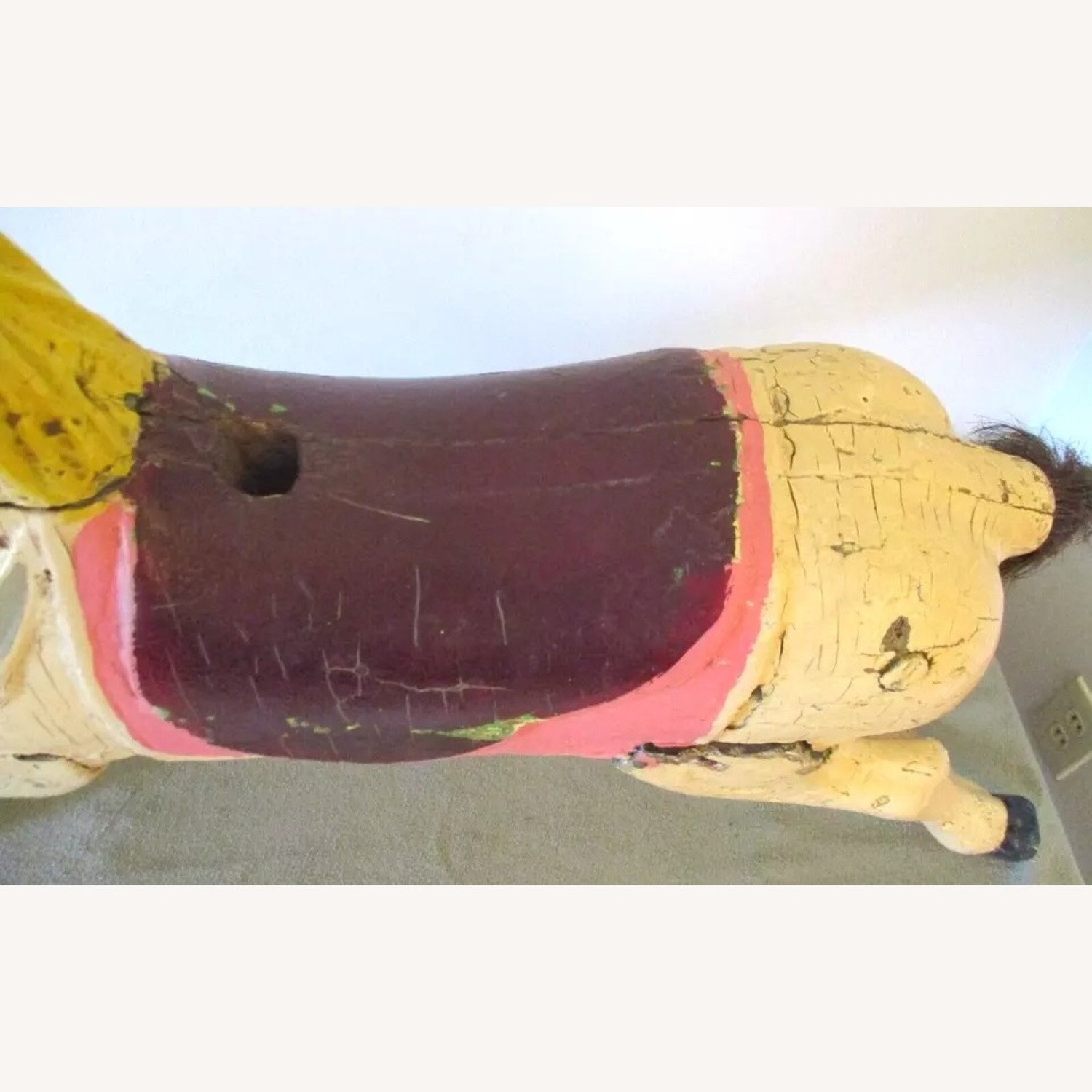 Antique Carved Wood Carousel Horse with Horsehair - image-4
