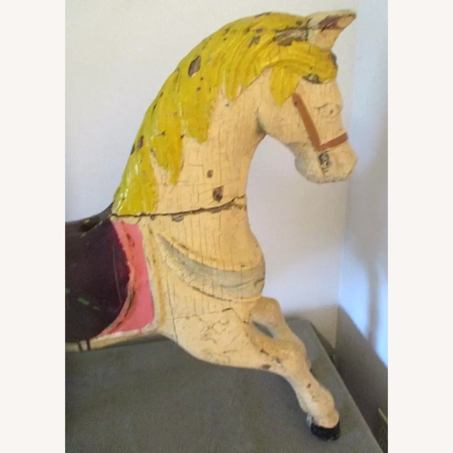 Antique Carved Wood Carousel Horse with Horsehair - image-8