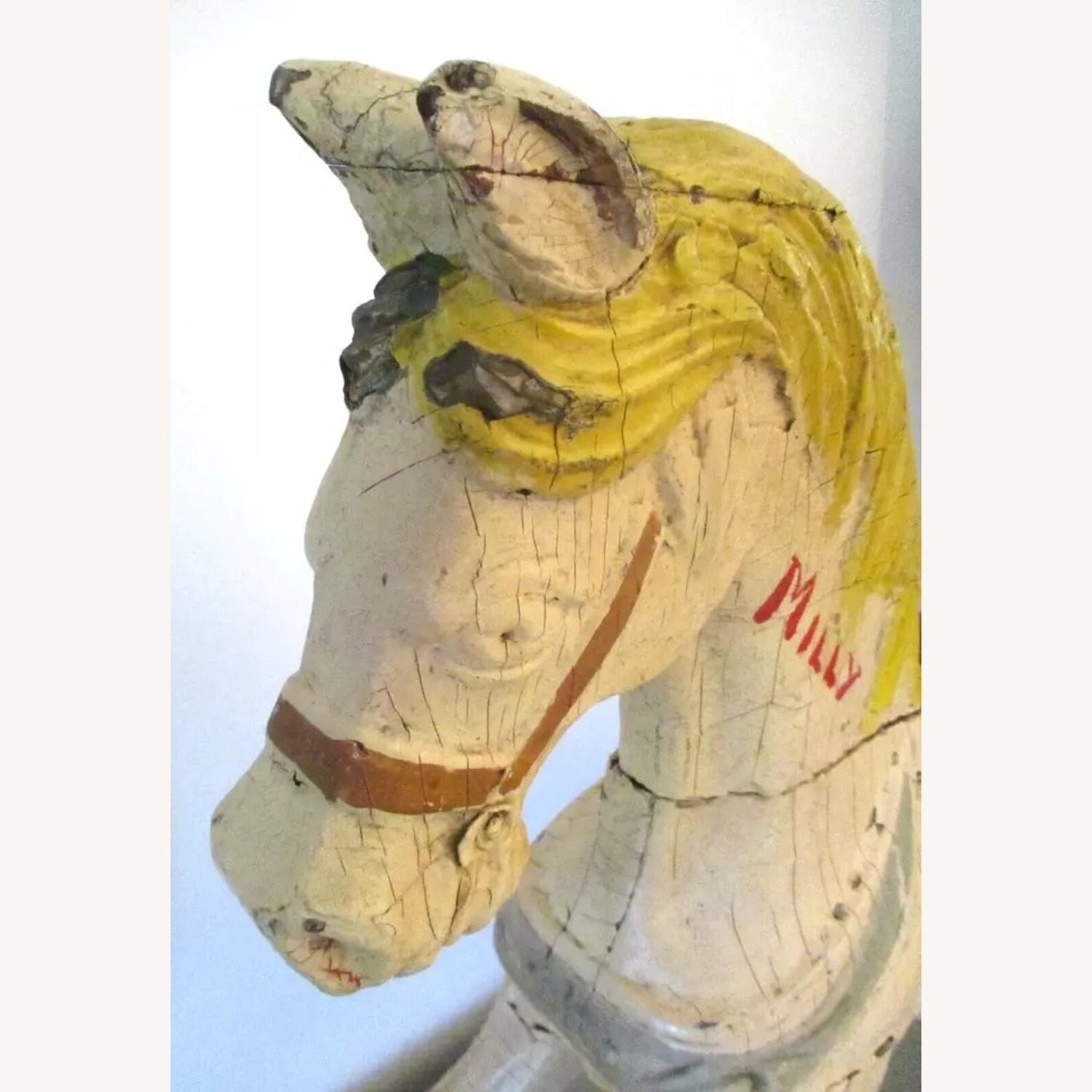 Antique Carved Wood Carousel Horse with Horsehair - image-6