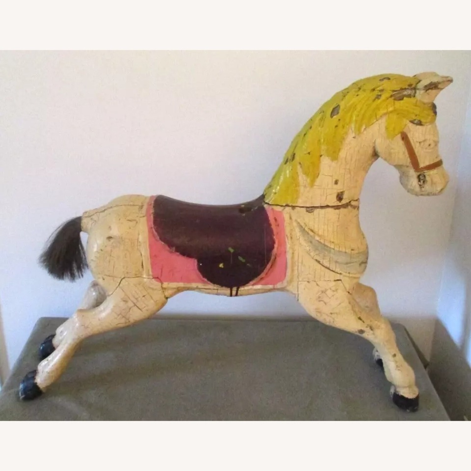 Antique Carved Wood Carousel Horse with Horsehair - image-7