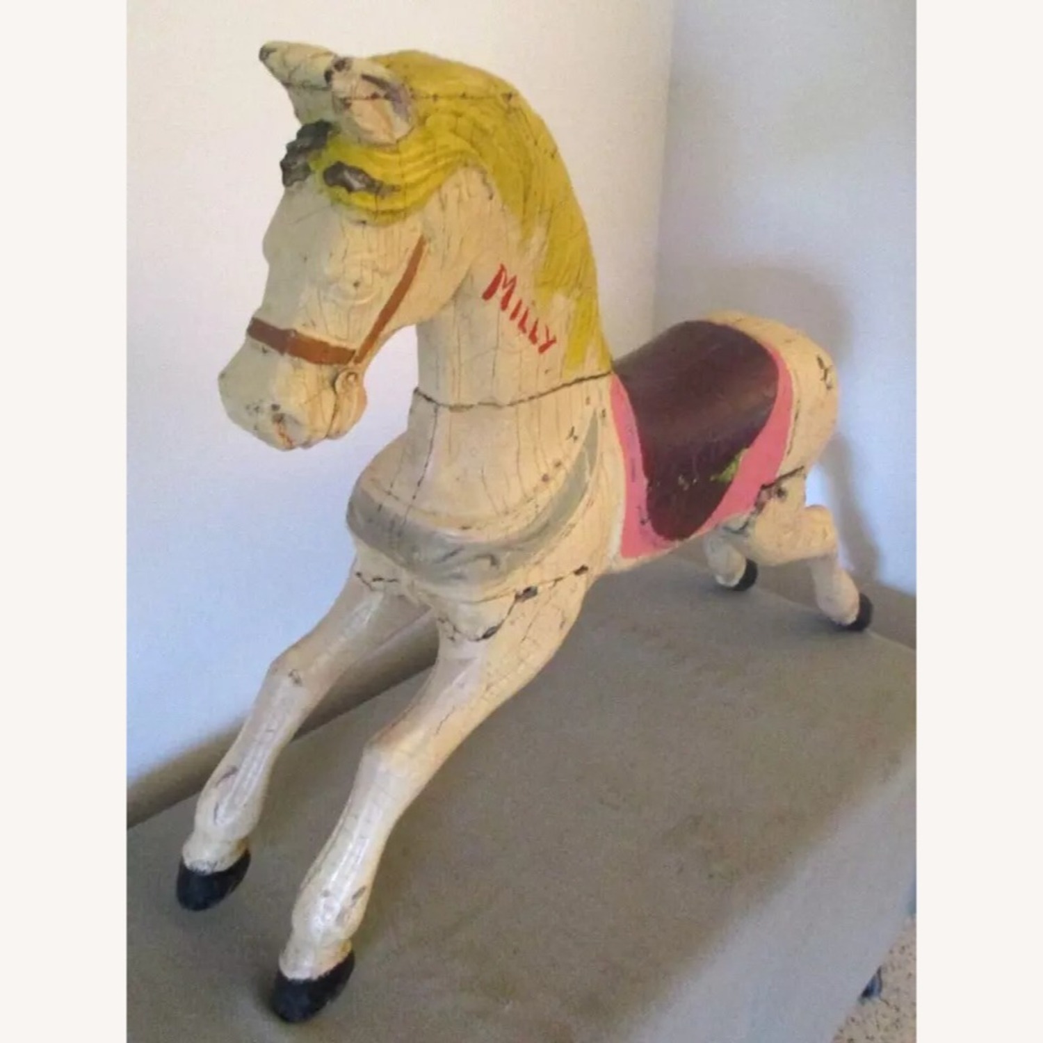 Antique Carved Wood Carousel Horse with Horsehair - image-2