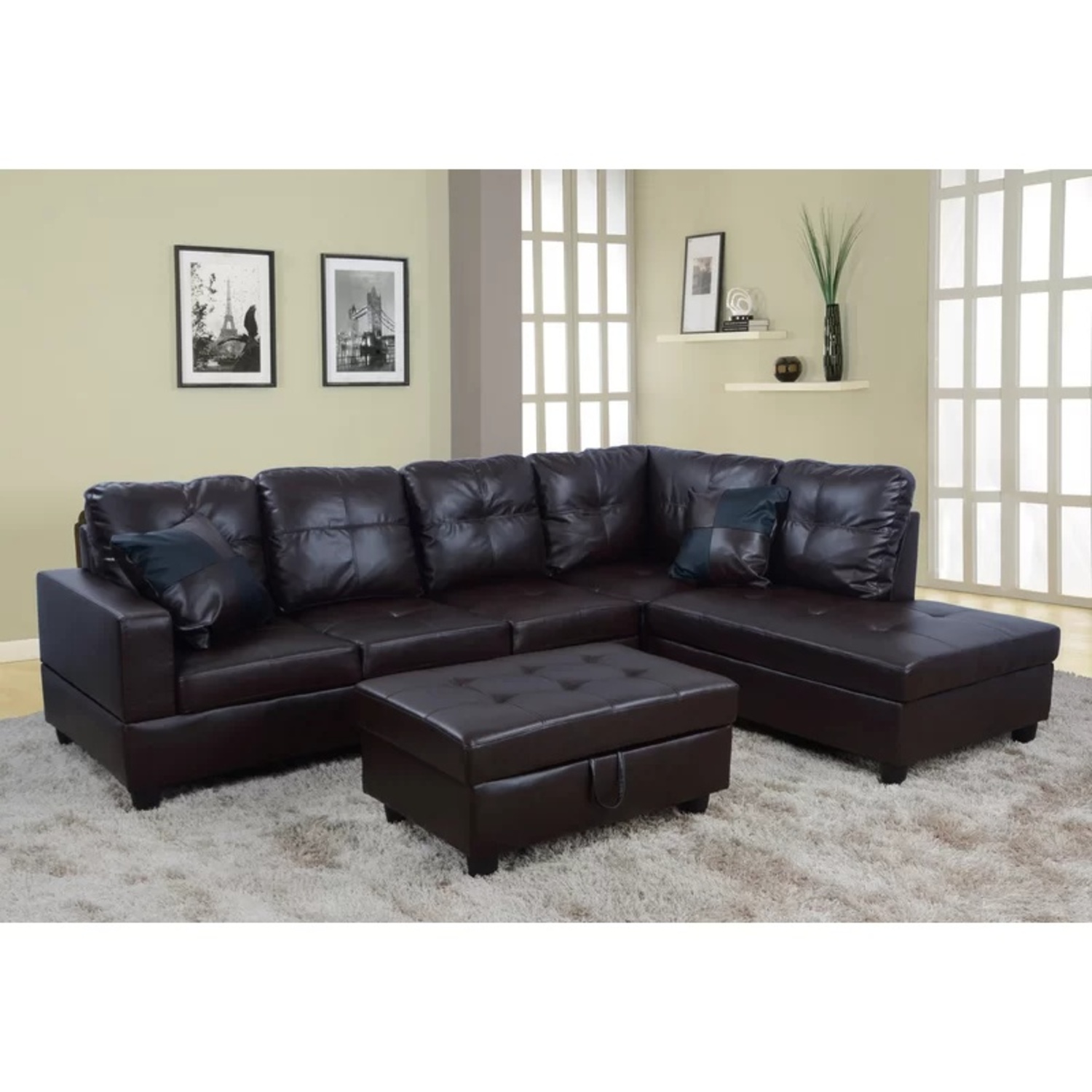 Wayfair Wilhelmine 103.5" Wide Faux Leather Sofa & Chaise with Ottoman - image-4