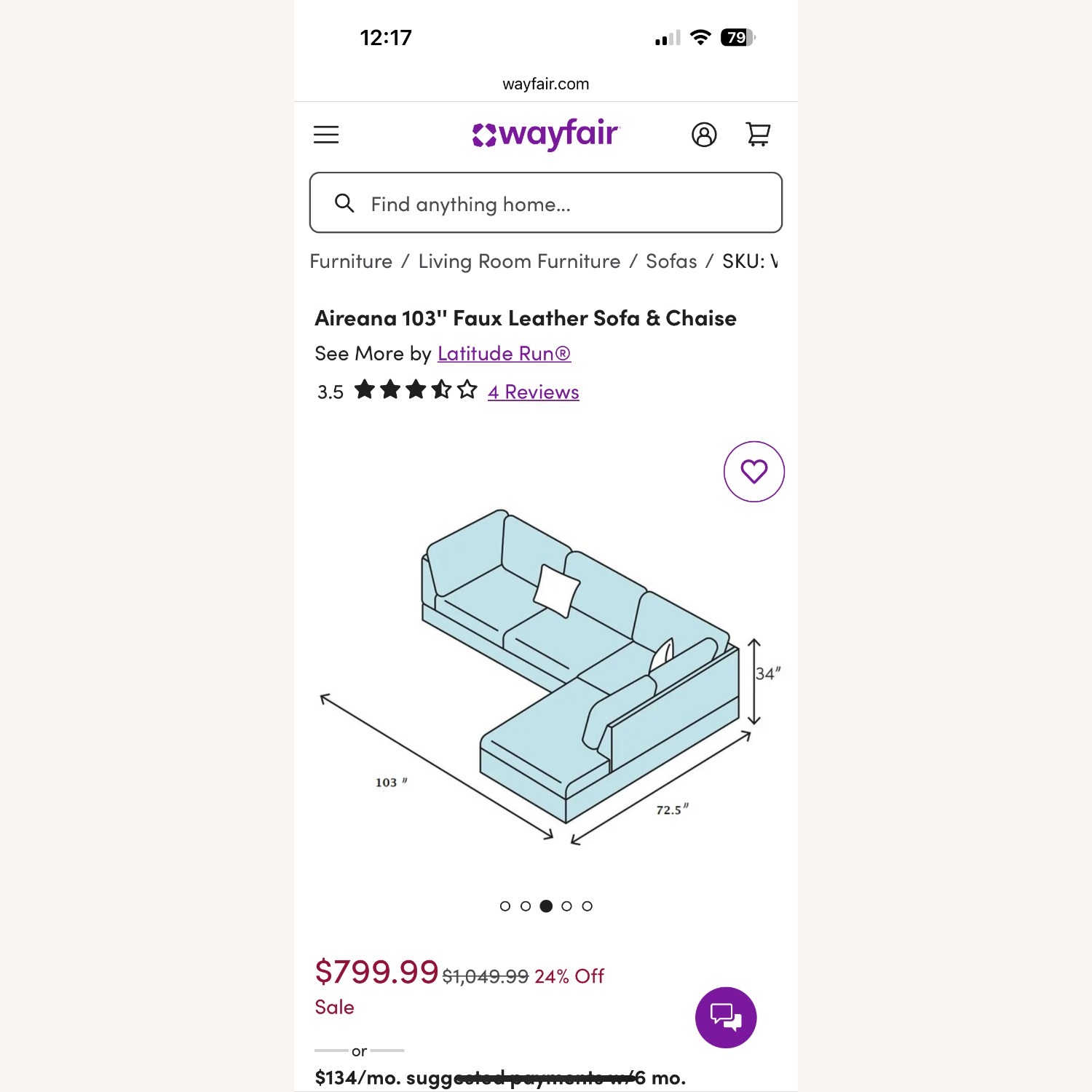 Wayfair Wilhelmine 103.5" Wide Faux Leather Sofa & Chaise with Ottoman - image-3