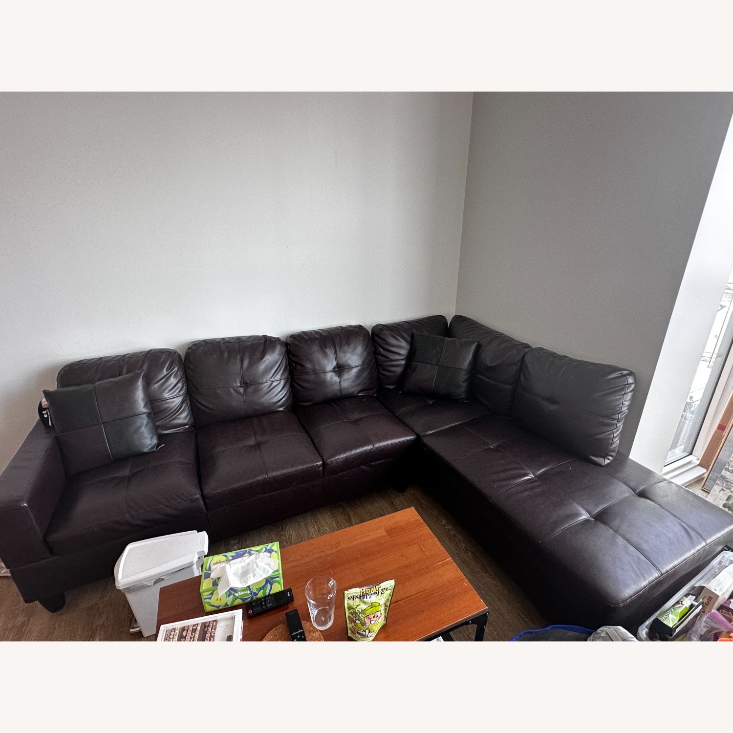 Wayfair Wilhelmine 103.5" Wide Faux Leather Sofa & Chaise with Ottoman - image-1