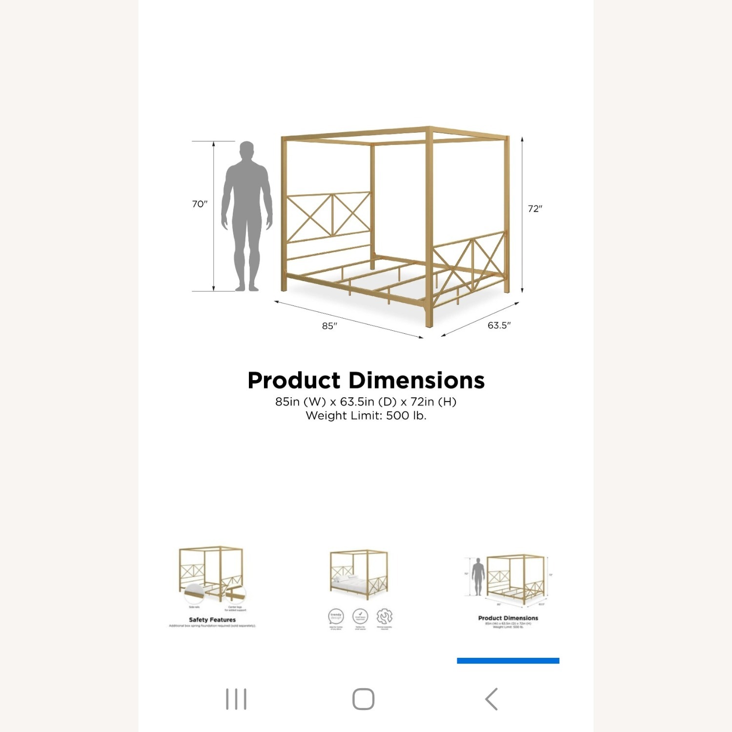 DHP Rosedale Gold Metal Canopy Queen Bed - image-5