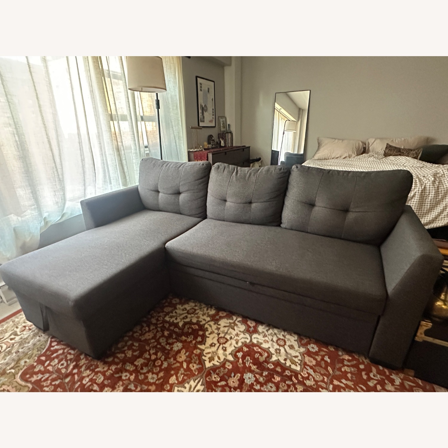 Walmart Grey Chaise Couch with Storage and Daybed - image-1