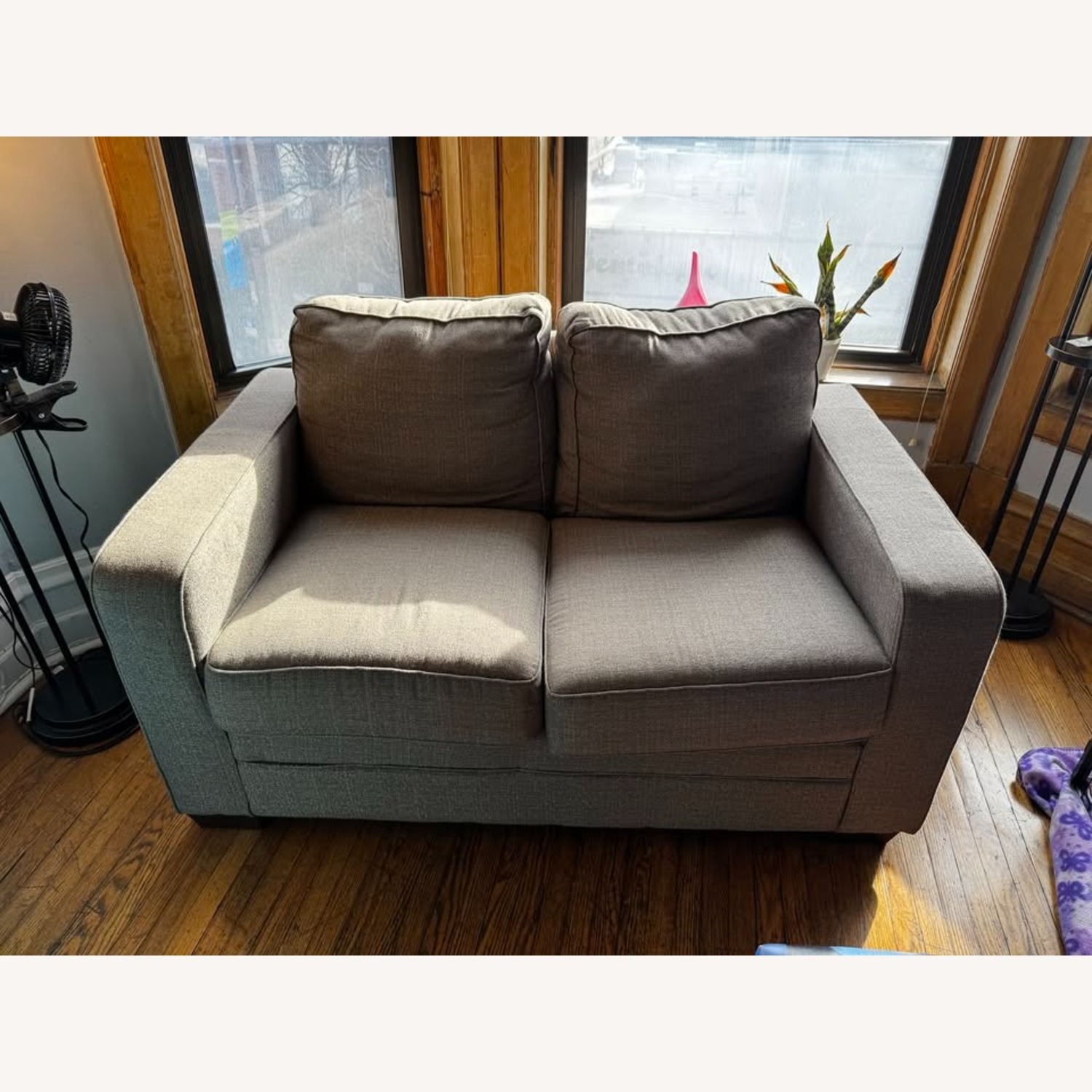 Grey Plush Couch Set 2-Cushion Loveseat - image-0