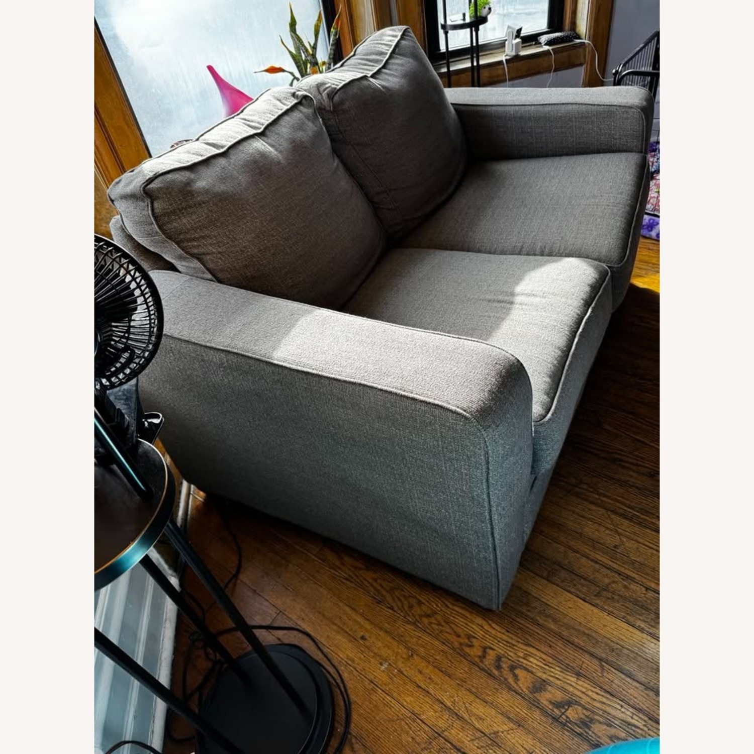 Grey Plush Couch Set 2-Cushion Loveseat - image-1