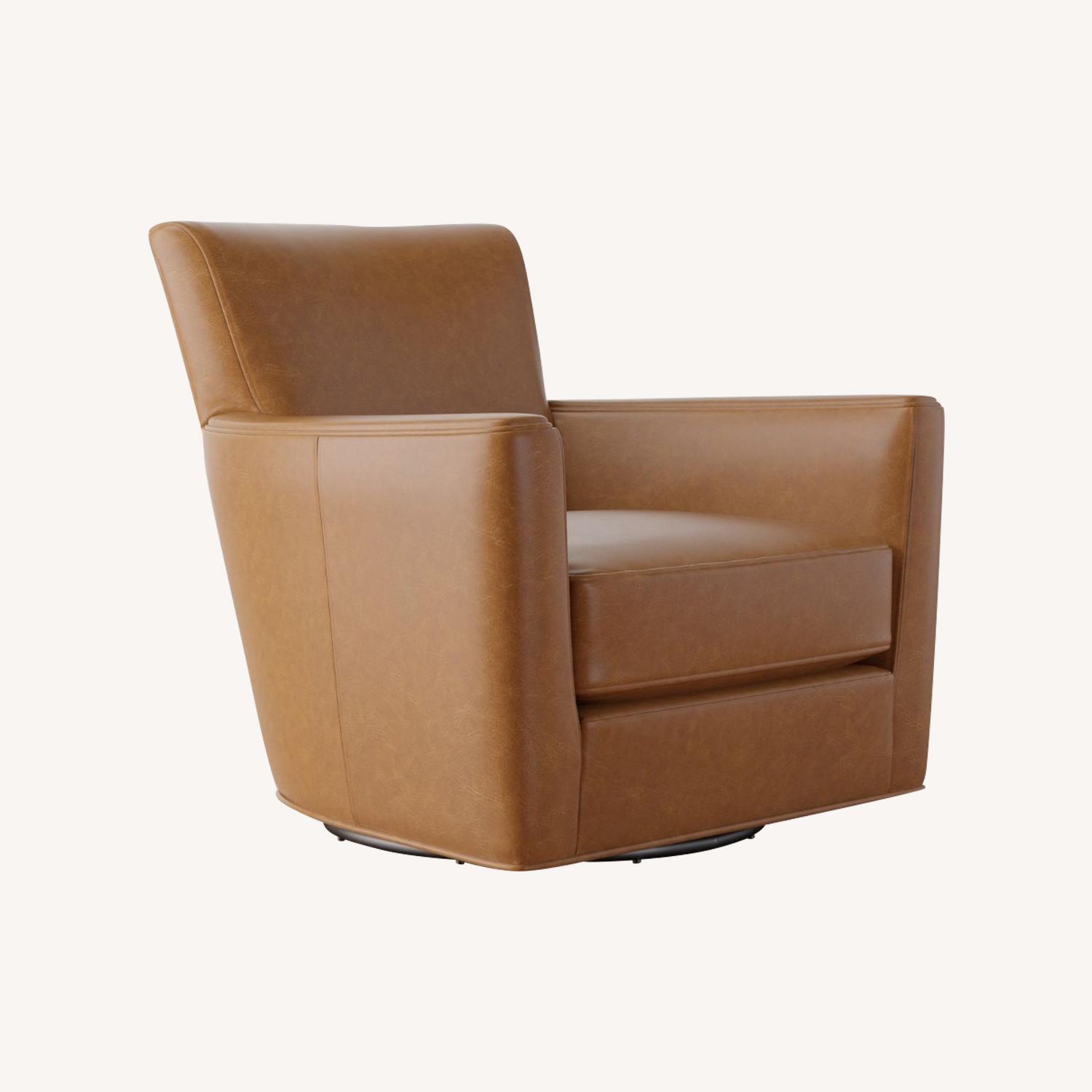 Pottery Barn Irving Square Arm Leather Swivel Chair - image-0