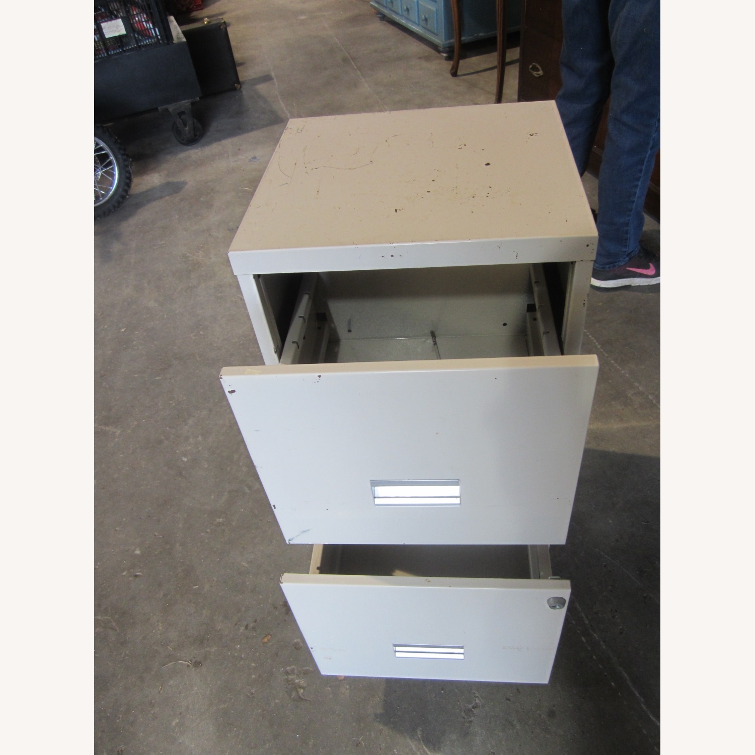 Metal File Cabinet, 2 Drawers, Tan Color - image-2