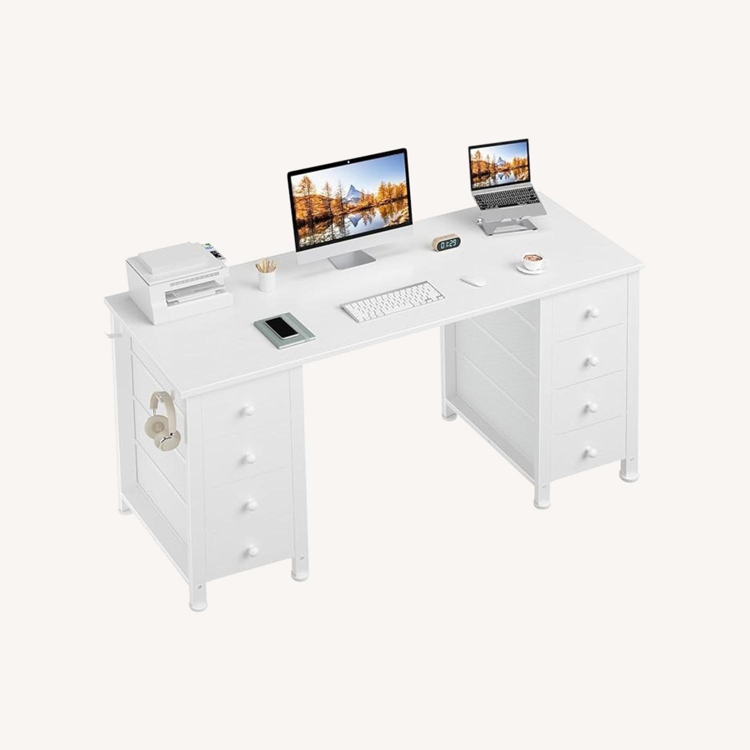 White Computer Desk with Drawers - image-0