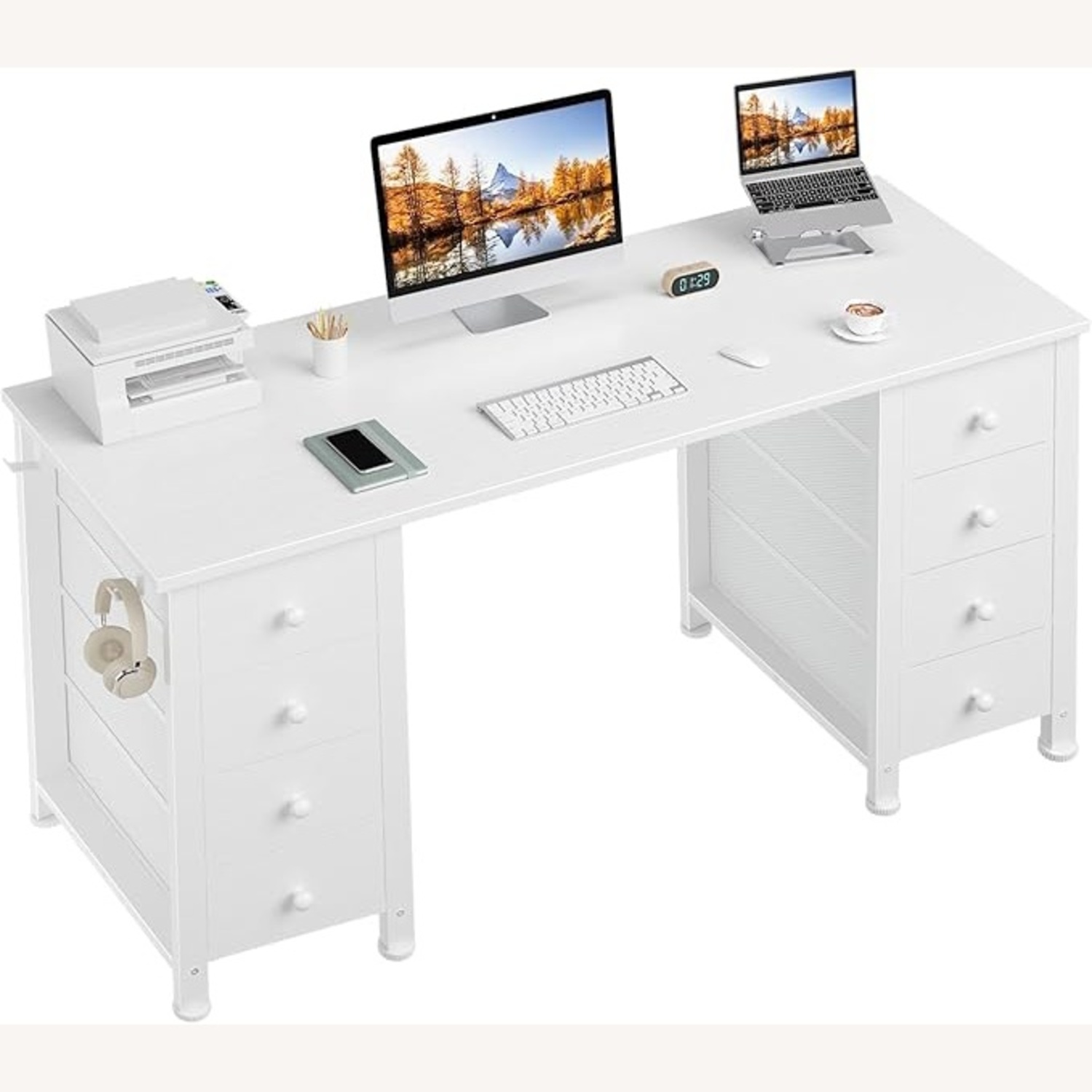 White Computer Desk with Drawers - image-4