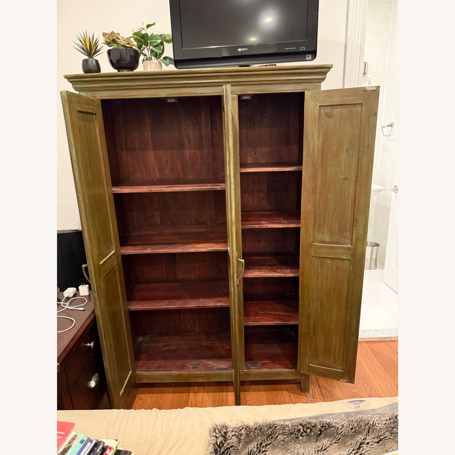Crate & Barrel Unique Green Stained Wood Armoire - image-3