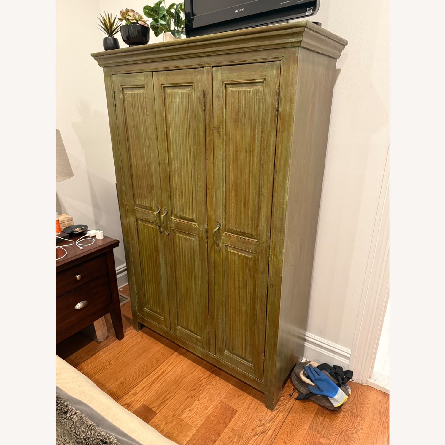 Crate & Barrel Unique Green Stained Wood Armoire - image-1