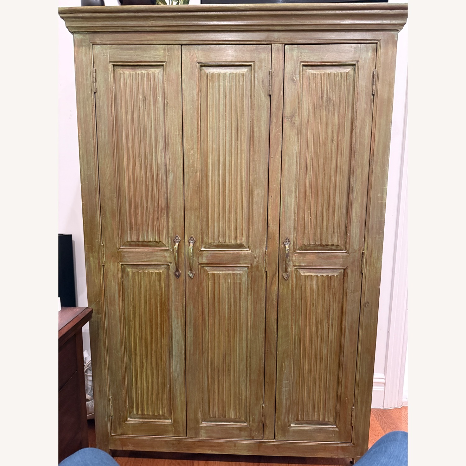 Crate & Barrel Unique Green Stained Wood Armoire - image-0