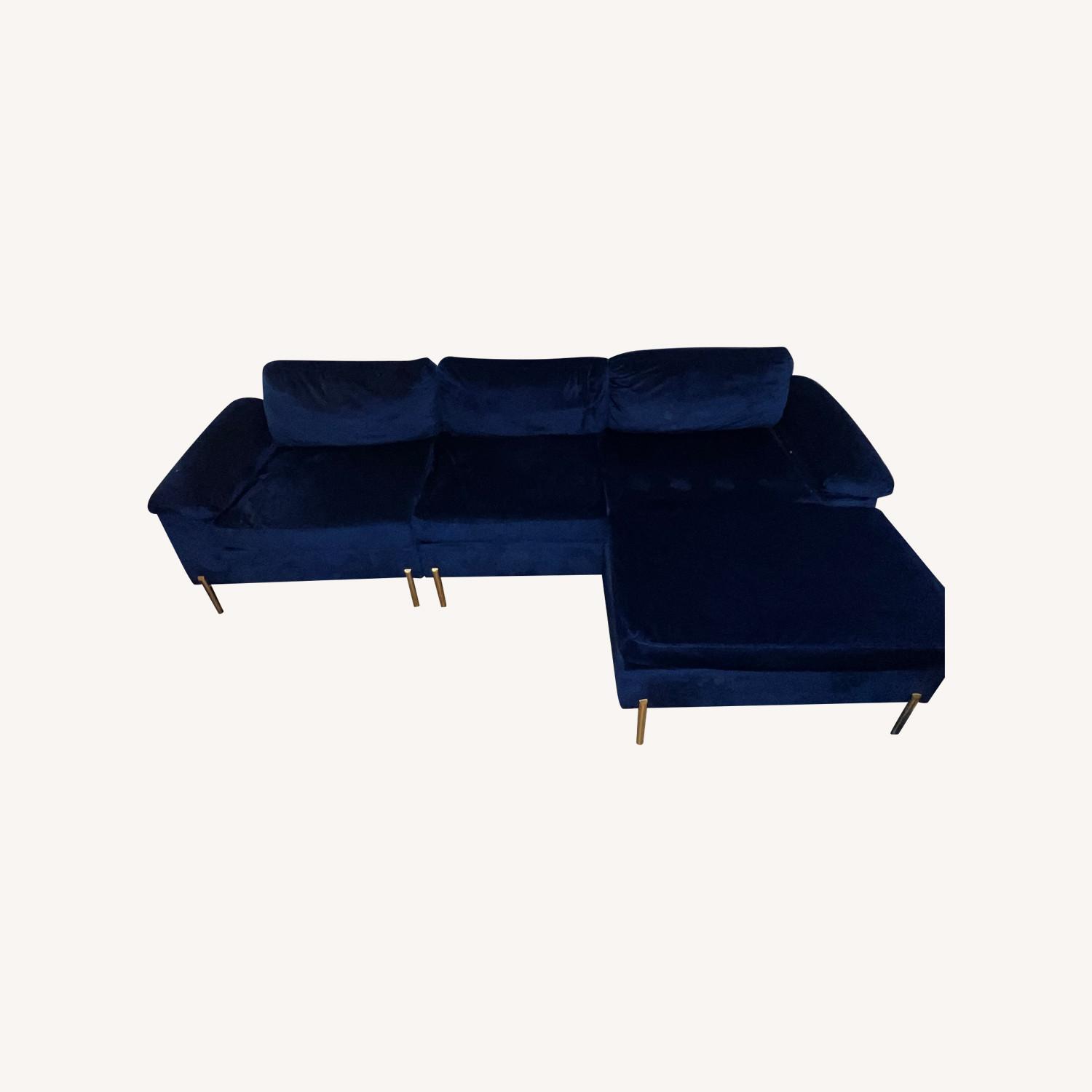 Wayfair Lian Navy Blue Velvet L Sofa - image-0