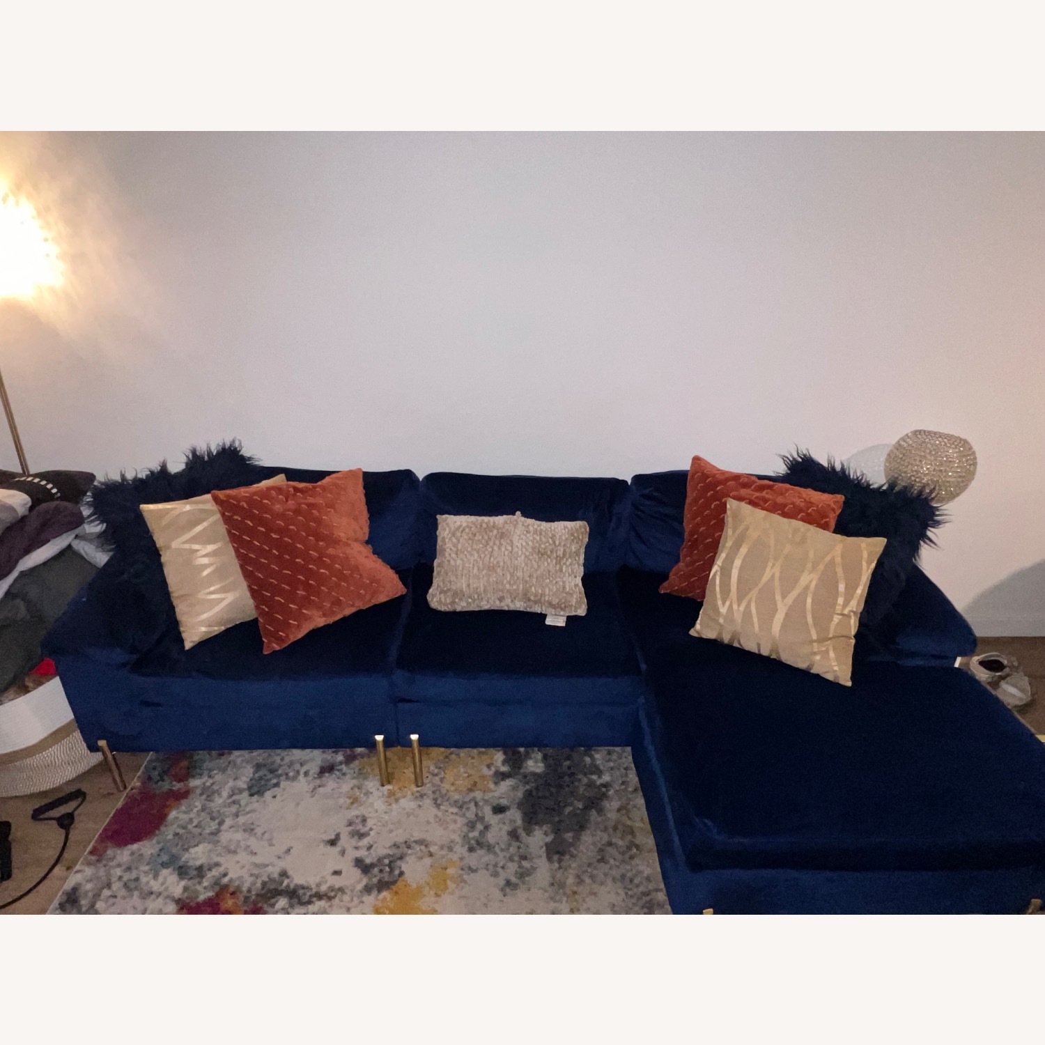 Wayfair Lian Navy Blue Velvet L Sofa - image-2