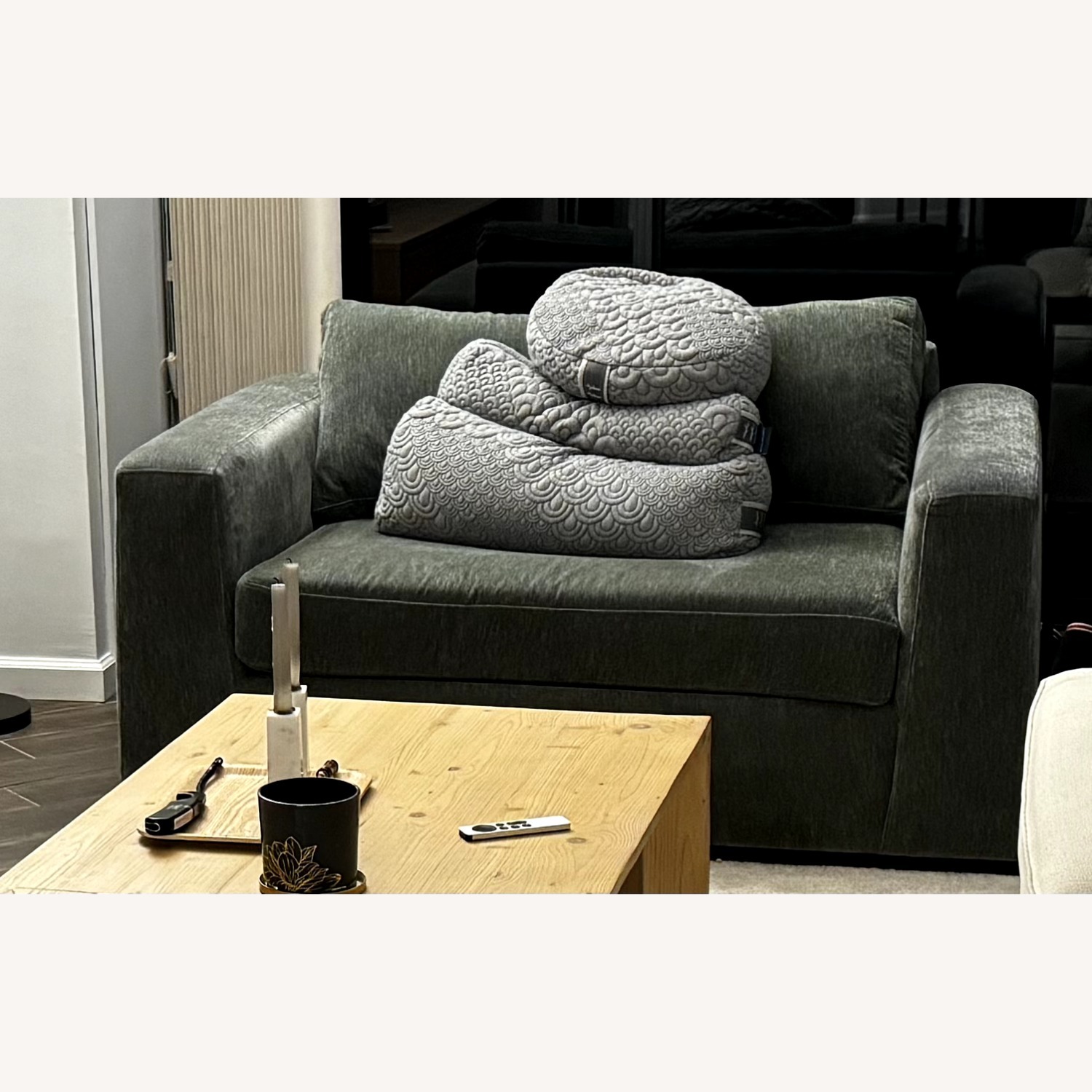 Crate & Barrel Green Twin Sleeper Loveseat - image-2