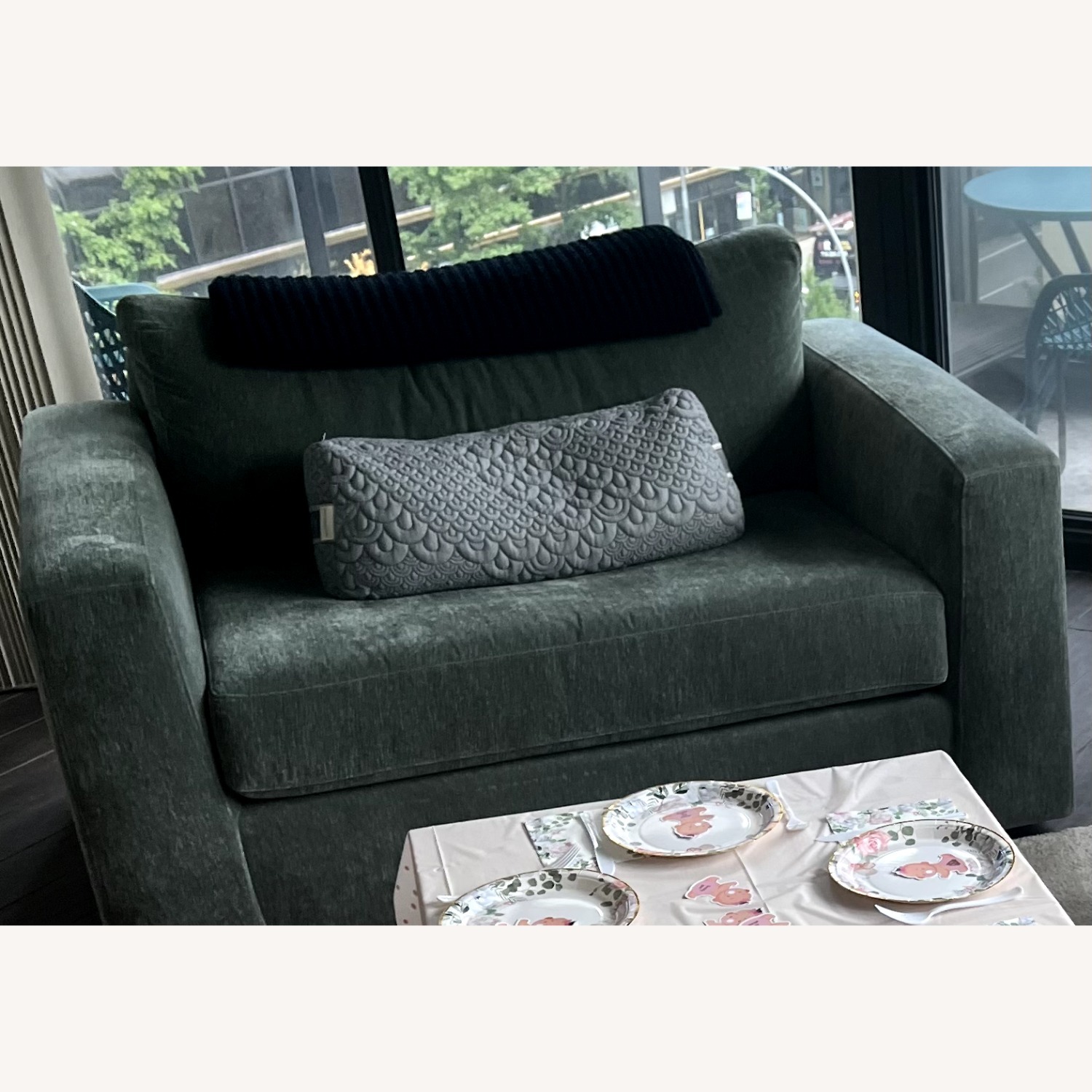Crate & Barrel Green Twin Sleeper Loveseat - image-3