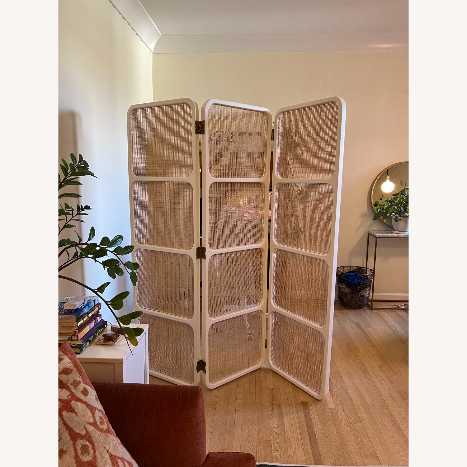 West Elm Wood & Rattan Room Divider - image-1