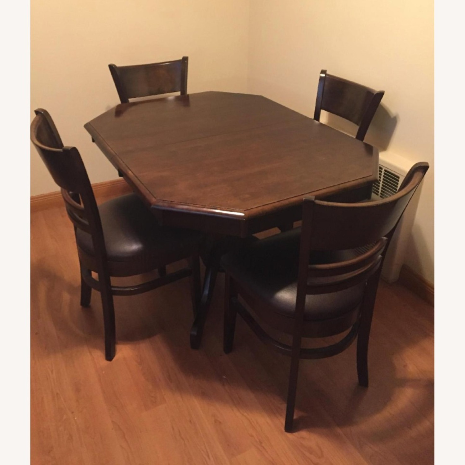 Dark Brown Wood Table with Leather Cushion Chairs - image-2