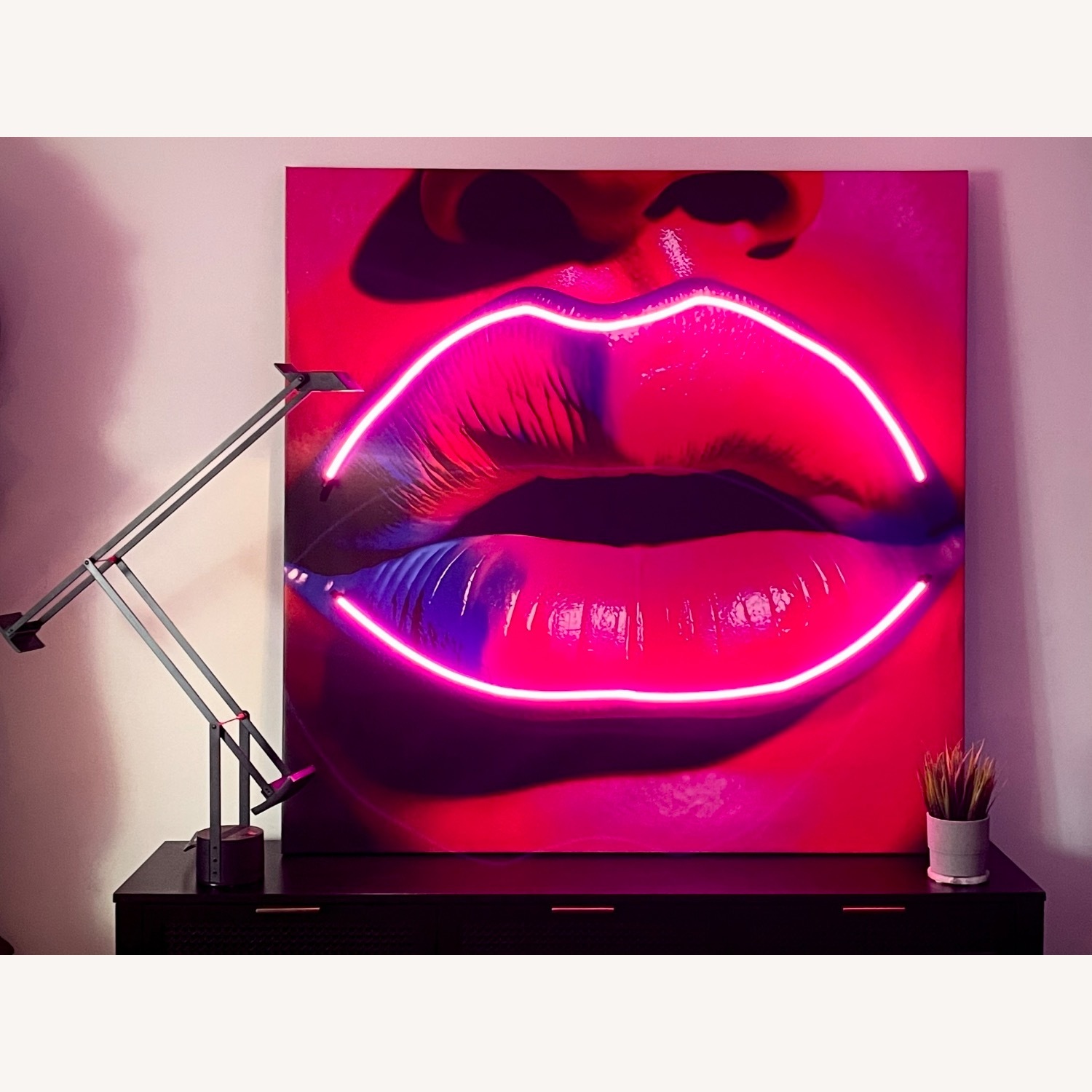 Custom Pink Neon Canvas Lips - image-1