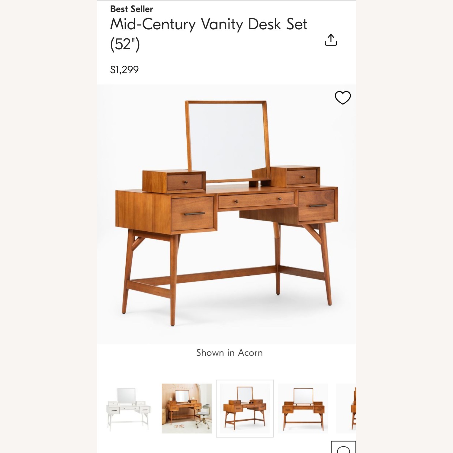West Elm Mid Century Vanity Desk Set (52”) - image-10