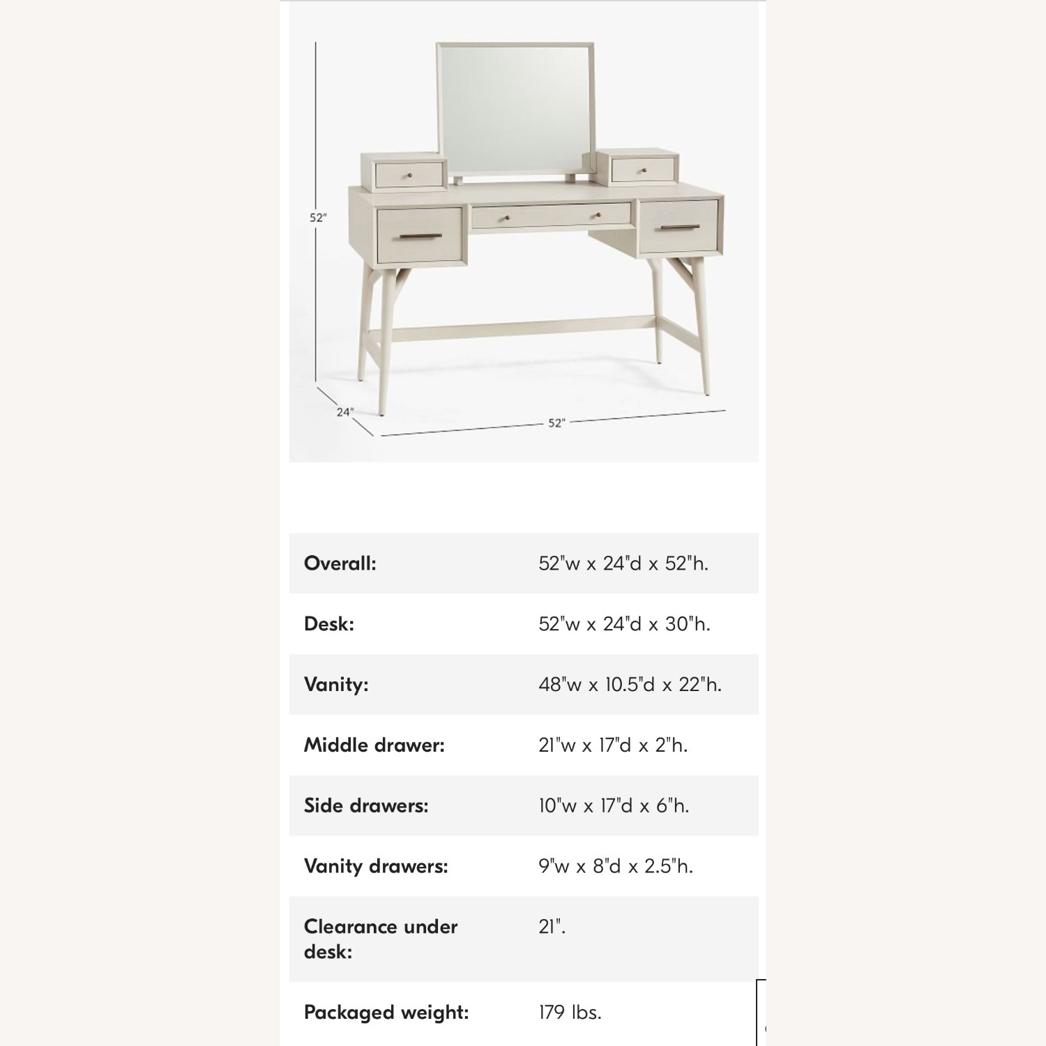 West Elm Mid Century Vanity Desk Set (52”) - image-13