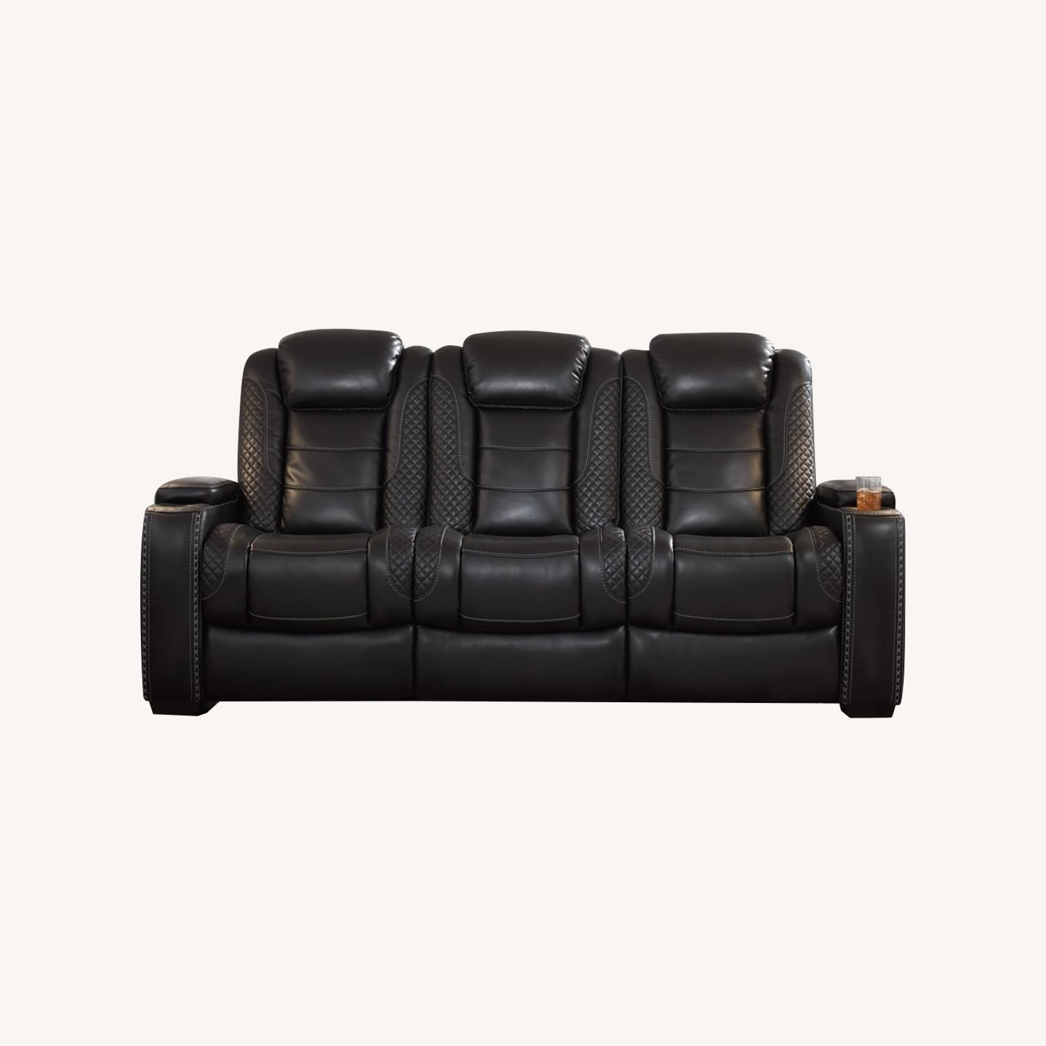 Ashley Party Time Black Sofa USB/Outlets - image-0
