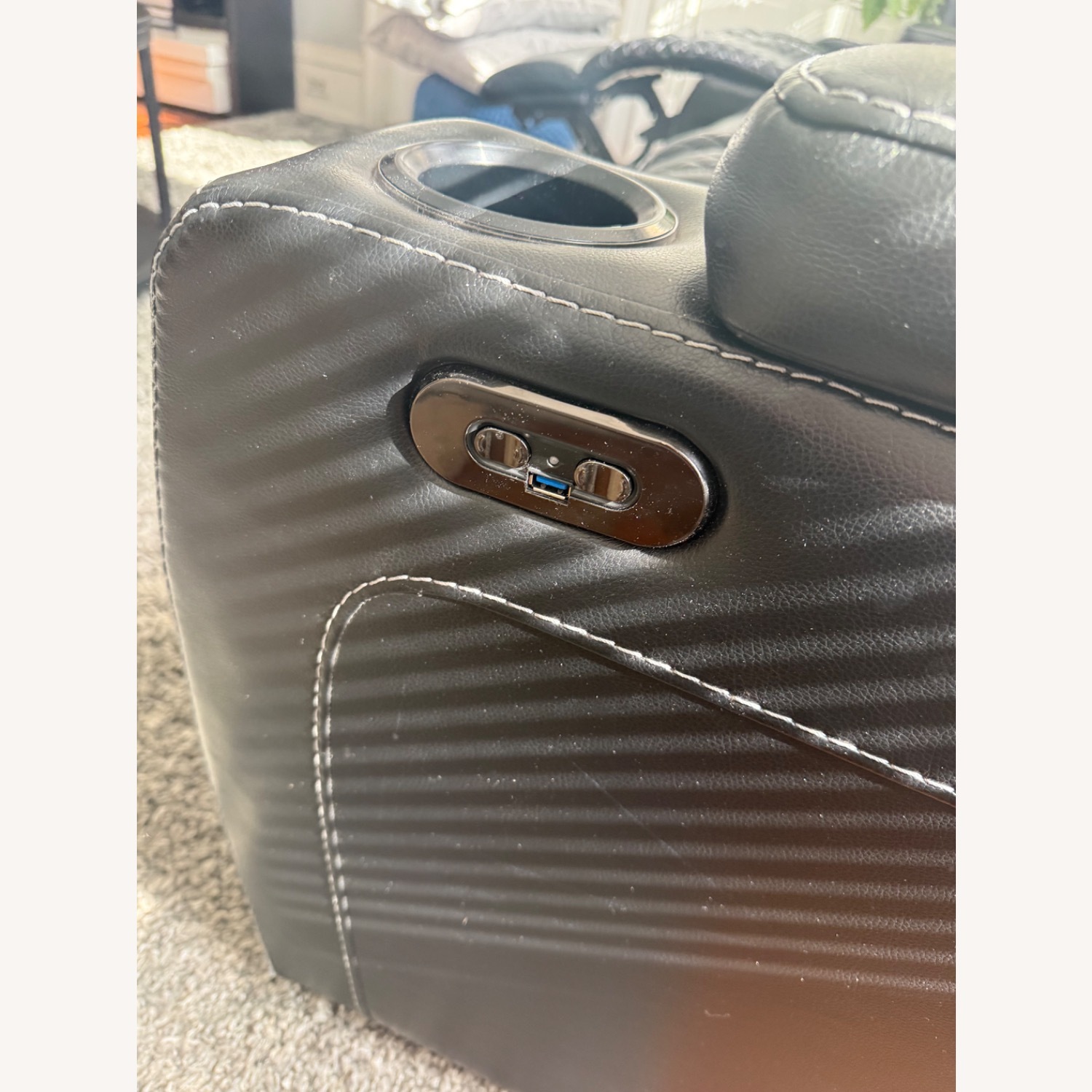 Ashley Party Time Black Sofa USB/Outlets - image-4