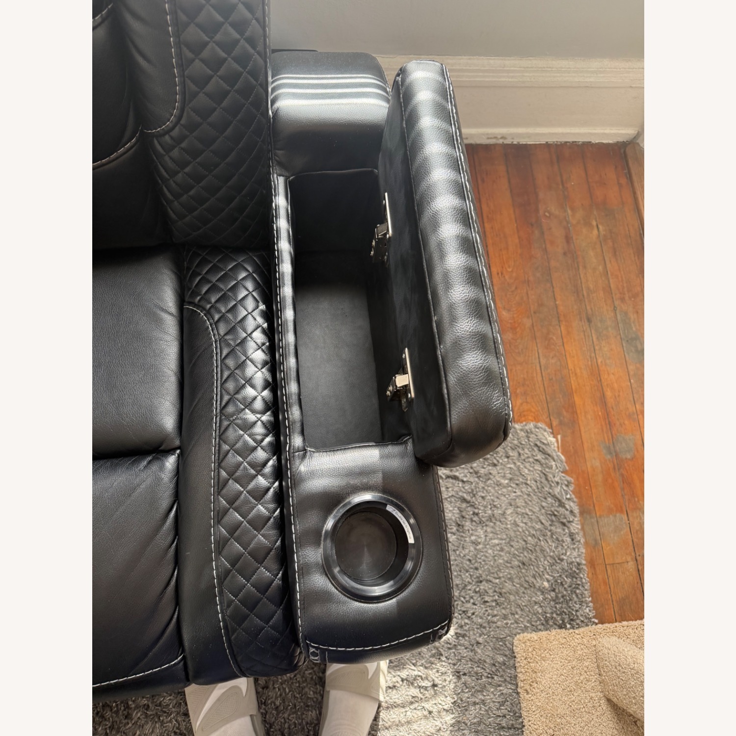 Ashley Party Time Black Sofa USB/Outlets - image-5