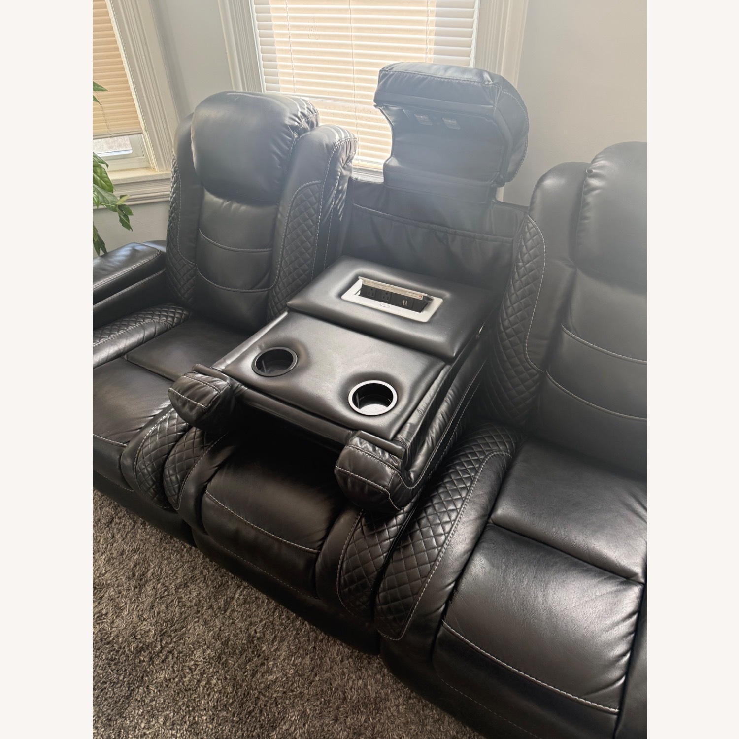 Ashley Party Time Black Sofa USB/Outlets - image-6