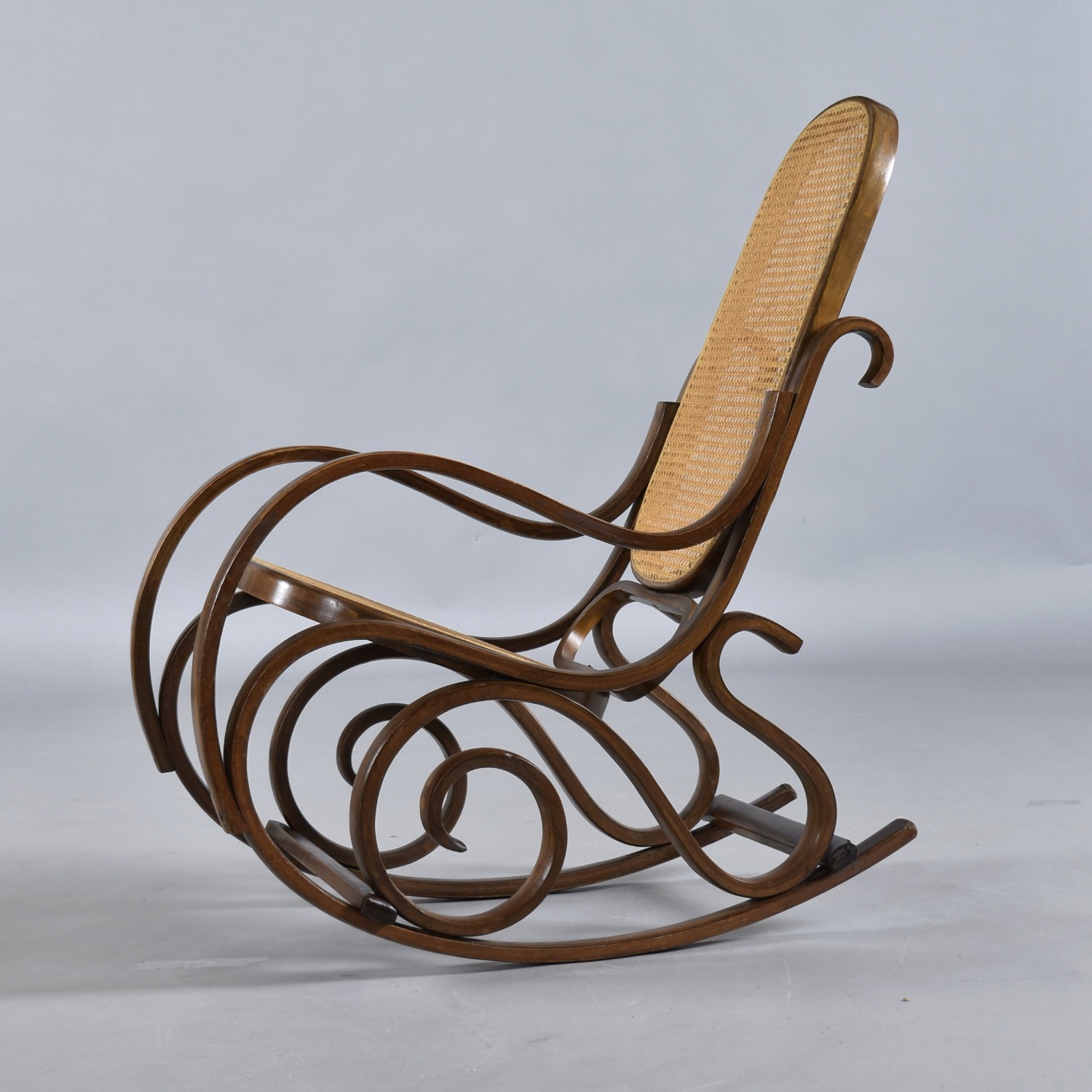 Vintage Rocking Chair with Wood Frame and Caning - image-8