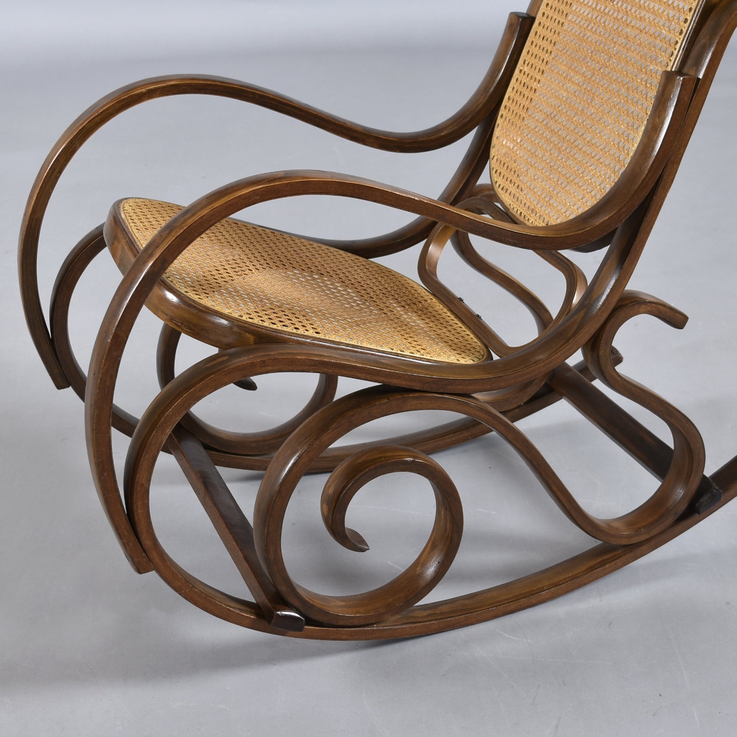 Vintage Rocking Chair with Wood Frame and Caning - image-11