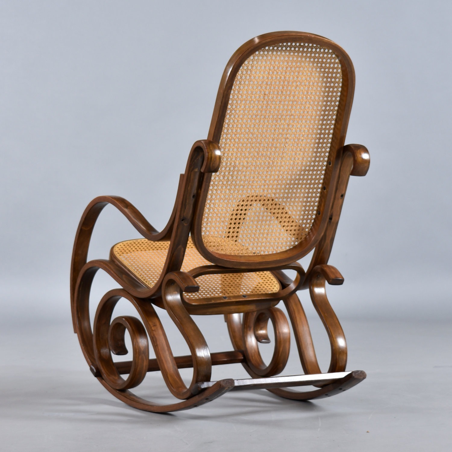 Vintage Rocking Chair with Wood Frame and Caning - image-9
