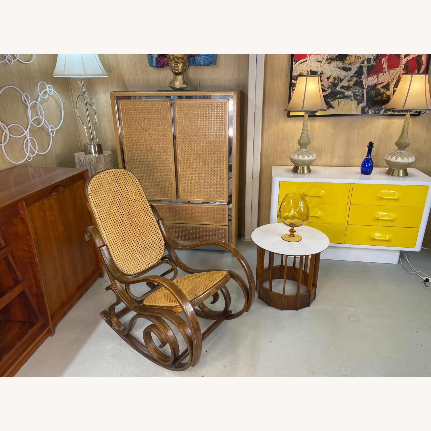 Vintage Rocking Chair with Wood Frame and Caning - image-4